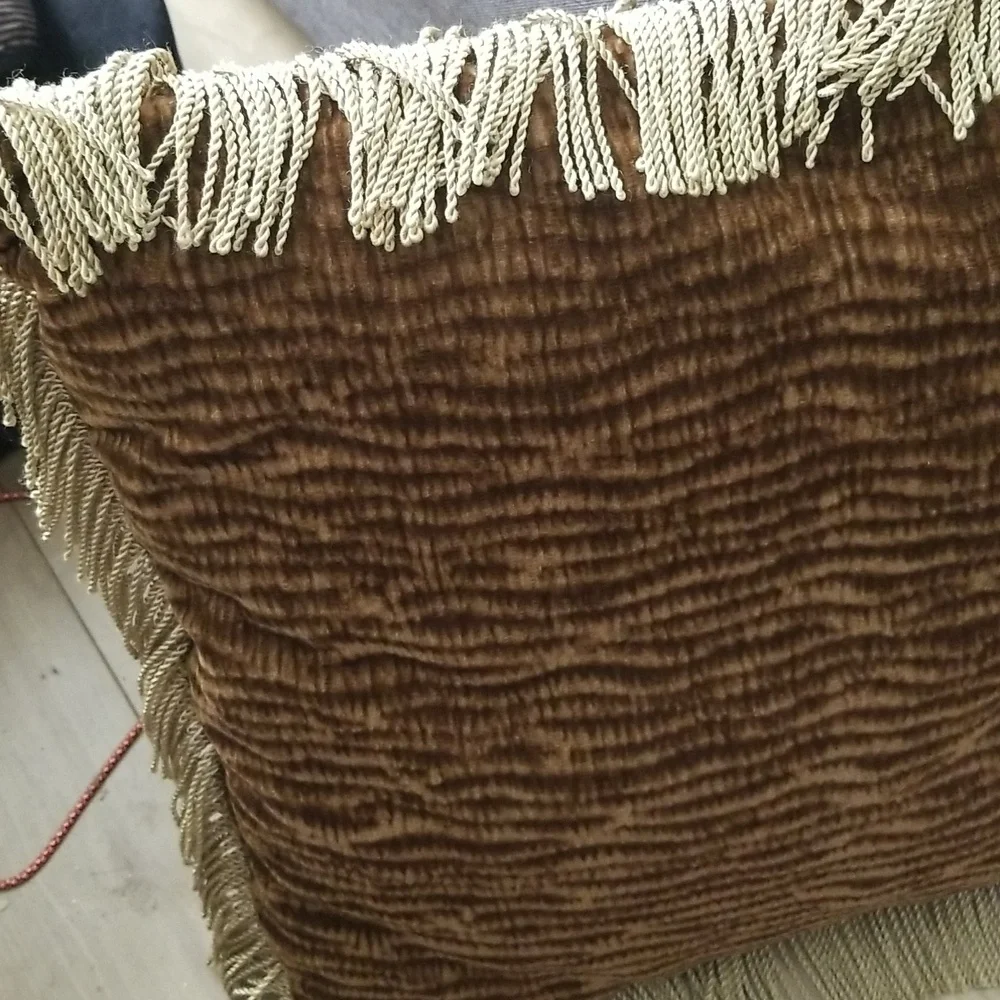 Golden Brown Fringed Accent Throw Pillow